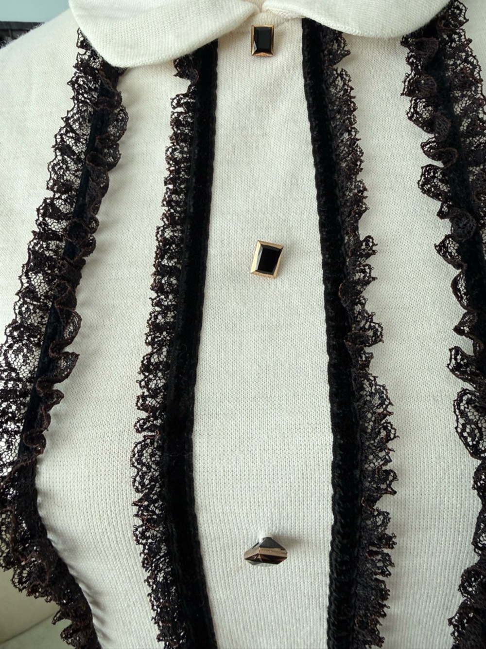 🖤 Vintage Gay Gibson Dress Lace Buttons Peter Pan Collar Mod Pin Up Fair Cond - Picture 3 of 9